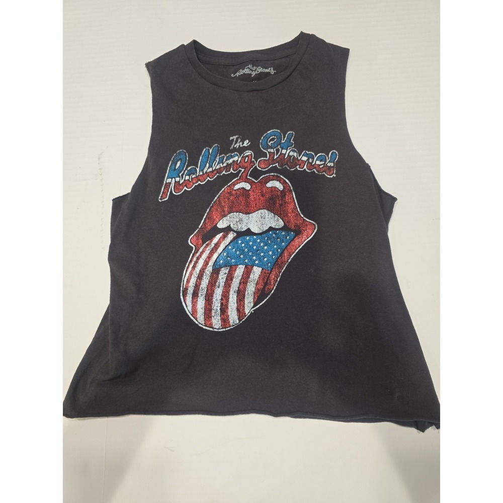 The Rolling Stones Black Cropped Graphic Print‎ Tank Top Womens M Sleeveless